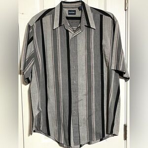 Puritan Striped Button Down Shirt - Black, Gray, and White